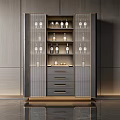 Elegant Modern Wine Cabinet With Glass Doors Wine Bottles And Storage Drawers
