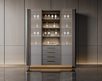 Elegant Modern Wine Cabinet With Glass Doors Wine Bottles And Storage Drawers 3d model