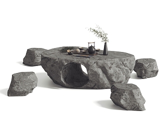 New Chinese Style Outdoor Table and Chair Stone Coffee Table 3d model