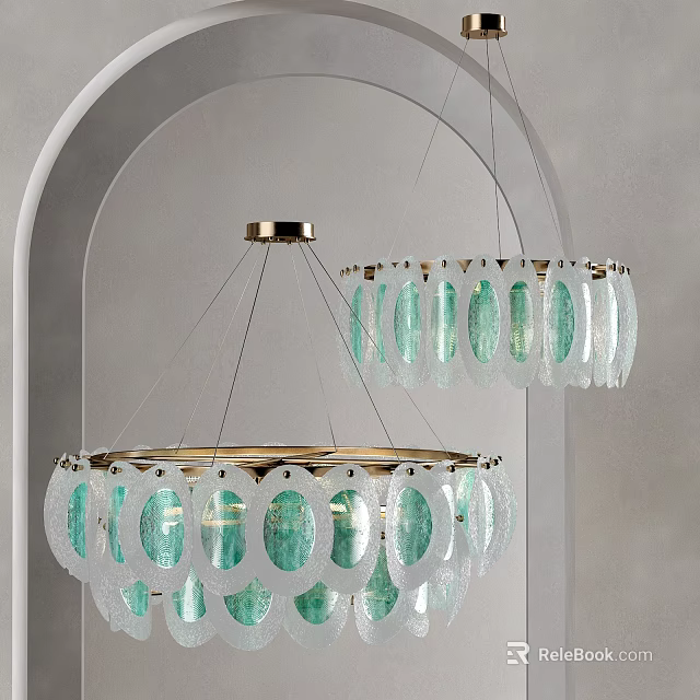 Elegant Modern Crystal Chandelier With Green Glass Accents And Gold Metal Frame 3d model 