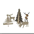 Festive Handmade Wooden Decorative Furniture With Christmas Tree Shapes And Deer Ornaments