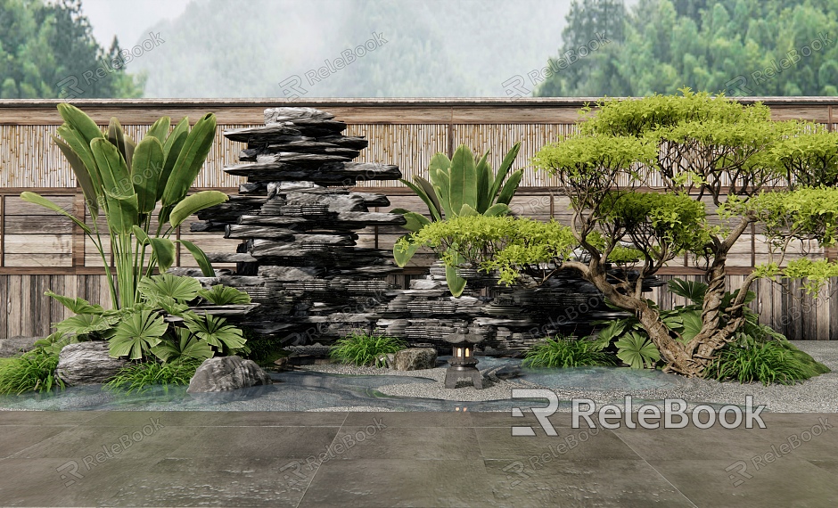 Japanese-style rockery waterscape stone stone plant pile landscape pine garden landscape model