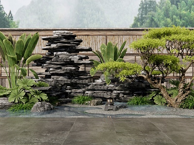 Japanese-style rockery waterscape stone plant pile landscape pine garden landscape model