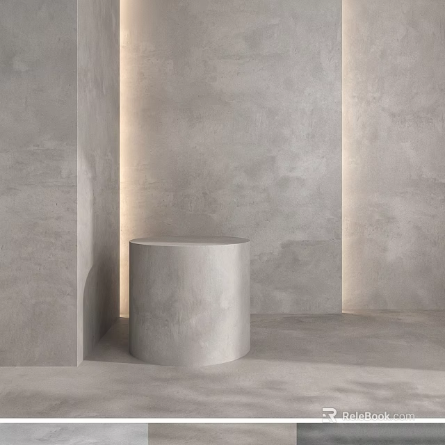 Concrete Cylindrical Element In Modern Interior With Gray Walls And Soft Lighting 3d model 