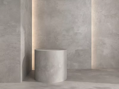 Concrete Cylindrical Element In Modern Interior With Gray Walls And Soft Lighting 3d model