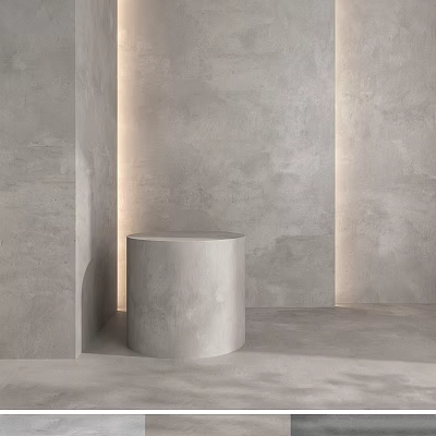 Concrete Cylindrical Element In Modern Interior With Gray Walls And Soft Lighting 3d model