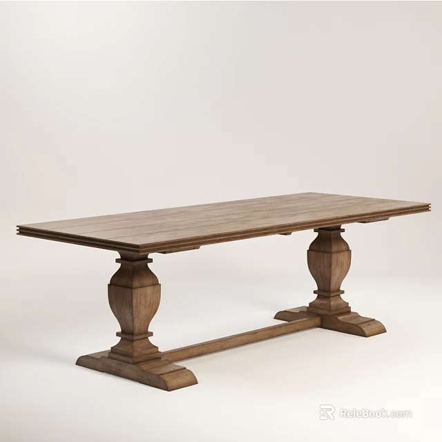 Wooden Dining Table With Carved Pedestal Legs And Rectangular Tabletop 3d model 