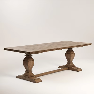 Wooden Dining Table With Carved Pedestal Legs And Rectangular Tabletop 3d model