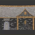 Traditional Stone Building With Gray Slate Roof And Wooden Support Beams