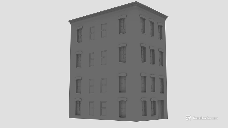 Multi Story Gray Building With Multiple Windows And Front Doors 3d model 