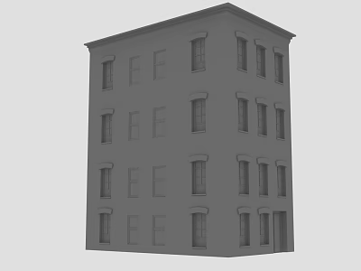 Multi Story Gray Building With Multiple Windows And Front Doors 3d model