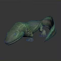 Realistic Green Lizard 3D Model With Smooth Skin Long Tail On Gray Background