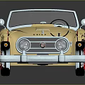 Vintage Beige Convertible Car With Red Interior And Chrome Front Accents