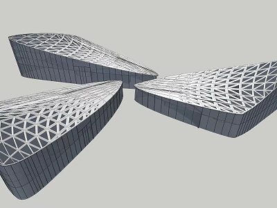 Modern Architectural Models Featuring Geometric Shapes And Grid Structure Design 3d model
