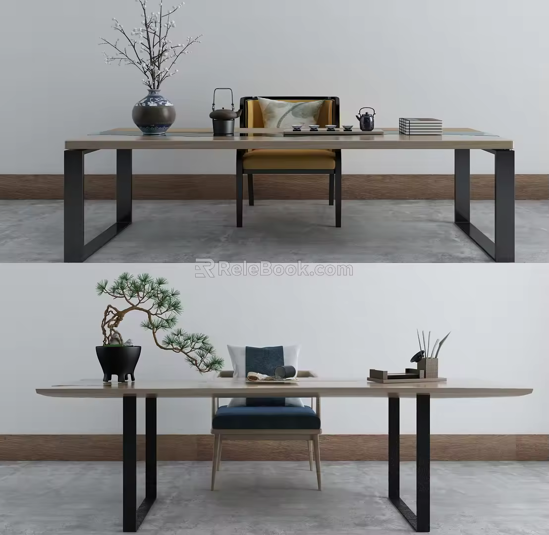 New Chinese Tea Table and Chair Dining Table and Chair Combination 3d model