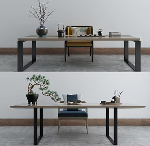 New Chinese Tea Table and Chair Dining Table and Chair Combination 3d model