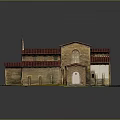Traditional Brick Building Model With Red Tiled Roofs And Arched Entrance