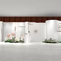 2023 International Beauty Expo NF Brand White Curved Booth With Green Plants And Floral Decor