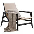 Modern Comfortable Leisure Chair With Black Frame Beige Cushion And Knitted Blanket