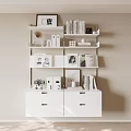 White Storage Shelving Unit With Open Shelves Drawer Storage And Decorative Items