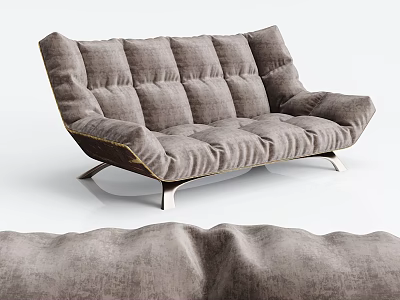 Modern Gray Two Seater Sofa With Plush Fabric Padded Backrest And Metal Legs 3d model