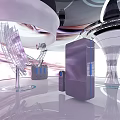 Futuristic Illuminated Curved Structure With Central Tech Device And Modern Design