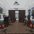 Modern Comfortable Internet Cafe Interior With Computers Office Chairs And Pendant Lights 3d model