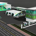 Modern Green Gas Station With Canopy Columns Green Floor And Vehicle Design