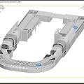 Industrial Baggage Handling Equipment With Curved Conveyor Modules And Blue Bins