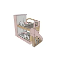 Pink Bunk Bed Design With Staircase Under Stair Storage Mattresses And Pillows