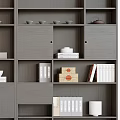 Gray Multi Compartment Bookcase With Books Decorative Items And Storage Solutions 3d model