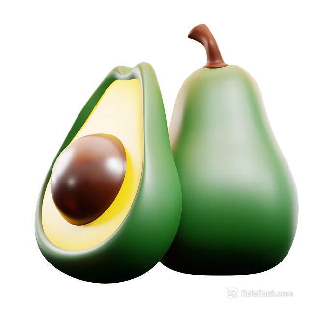 Fresh Ripe Avocado Fruit With Halved Portion And Brown Seed 3d model 