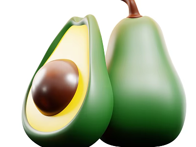 Fresh Ripe Avocado Fruit With Halved Portion And Brown Seed 3d model