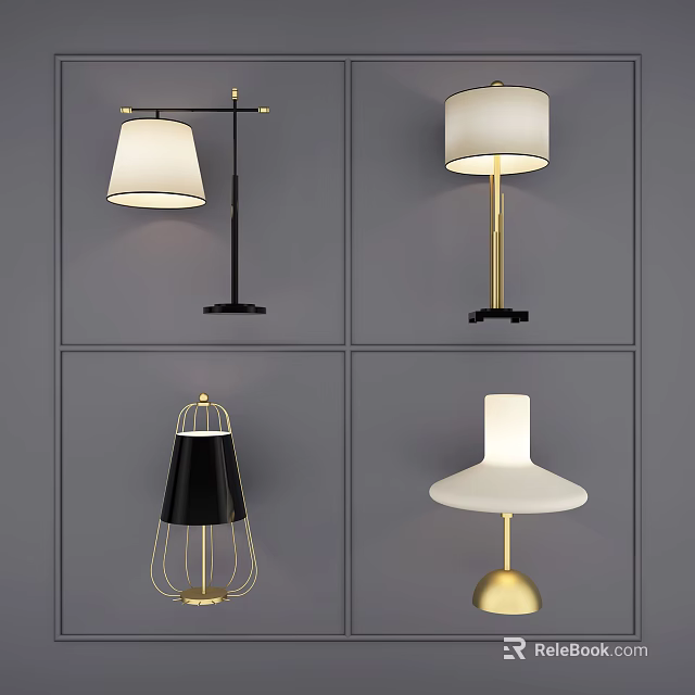 Modern Table Lamps With Various Styles And Metal Bases In Black White Gold 3d model 