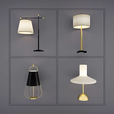 Modern Table Lamps With Various Styles And Metal Bases In Black White Gold 3d model