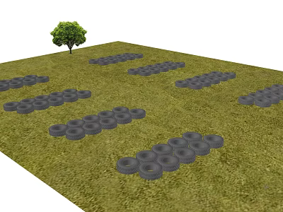 Outdoor Playground Equipment Featuring Arranged Tires On Green Grassland With A Tree 3d model