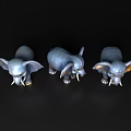 Three Blue Elephant Figurines On Black Reflective Background With Cute Design 3d model