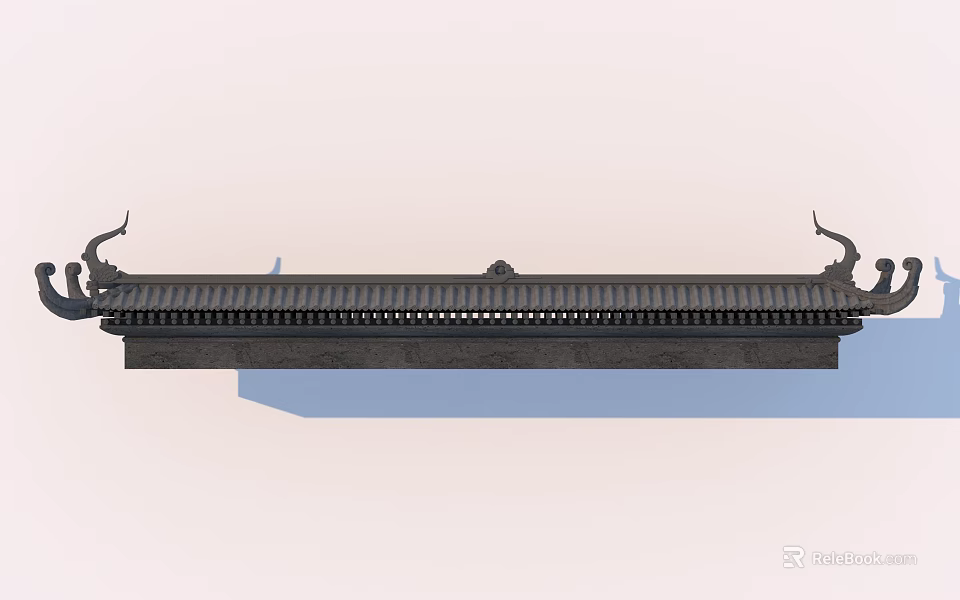 Traditional Style Building Exterior Wall with Classic Eave Black Tiles and Ornamental Ends 3d model 