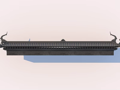 Traditional Style Building Exterior Wall with Classic Eave Black Tiles and Ornamental Ends 3d model
