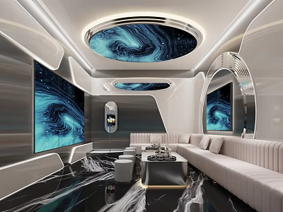 Modern Luxury KTV Interior With Starry Ceiling Large Screen Sofa And Marble Floor 3d model