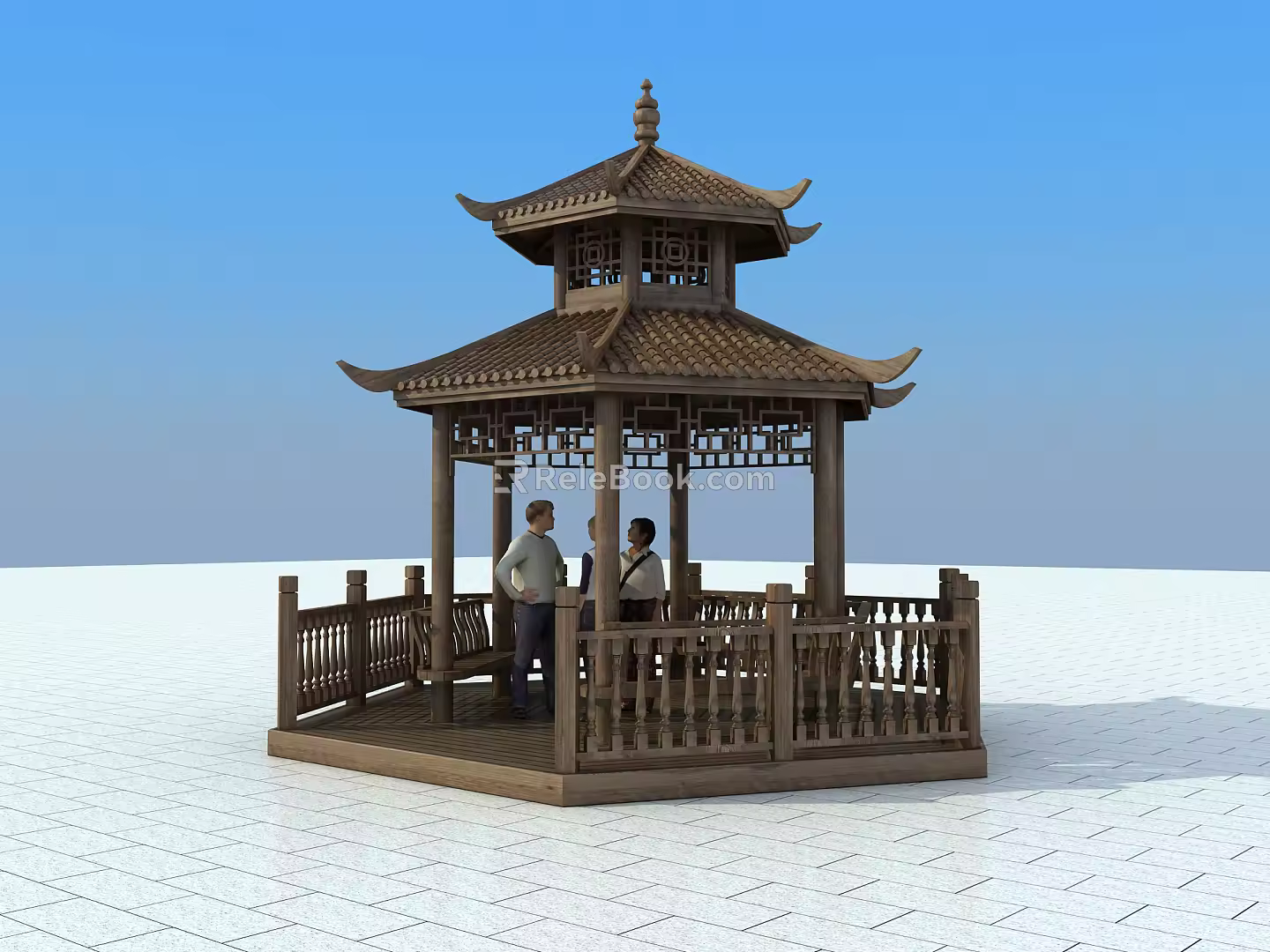 Chinese style pavilion double-layer bamboo tile pavilion 3d model
