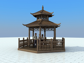 Chinese style pavilion double-layer bamboo tile pavilion 3d model