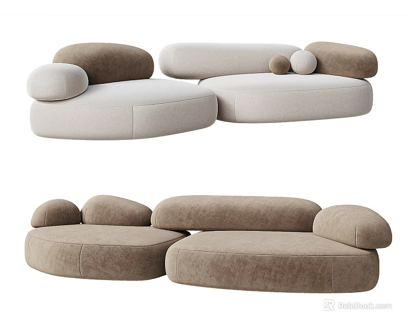 Modern Abstract Sofa With Rounded Design Neutral Tones And Plush Upholstery 3d model
