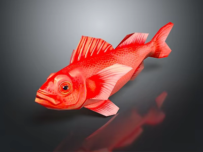 Vibrant Red Fish 3D Rendered with Scales Fins and Eyes on Dark Background 3d model