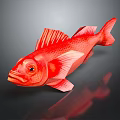 Vibrant Red Fish 3D Rendered with Scales Fins and Eyes on Dark Background