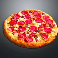 Delicious Pepperoni Pizza Topped with Olives Tomato Sauce and Melted Cheese