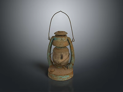 Antique Metal Sculpture Lantern With Rustic Carved Details And Handle 3d model