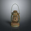 Antique Metal Sculpture Lantern With Rustic Carved Details And Handle