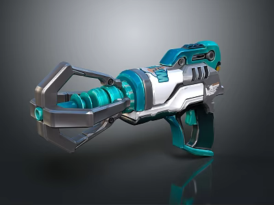Futuristic Sci Fi Weapon With Teal And Silver Mechanical Design Barrel Grip And Tech Features 3d model