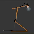 Wooden Table Lamp With Geometric Frame Slanted Stripe Design Transparent Bulb And Decorative Inner Structure